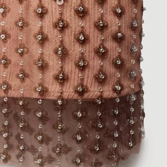 NWT Zara Coral Sequined Chiffon Midi Skirt, Size XL - Picture 3 of 16